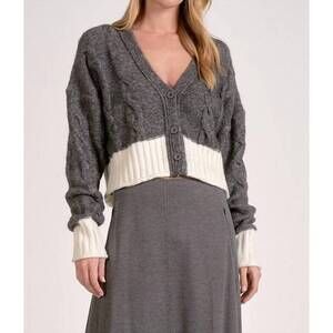 NEW ELAN carrie cable crop cardigan in grey